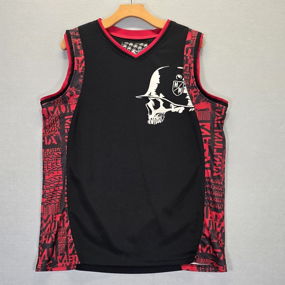 Vintage Y2K Metal Mulisha Skull Basketball Tank Top Red/Black Jersey Size Large